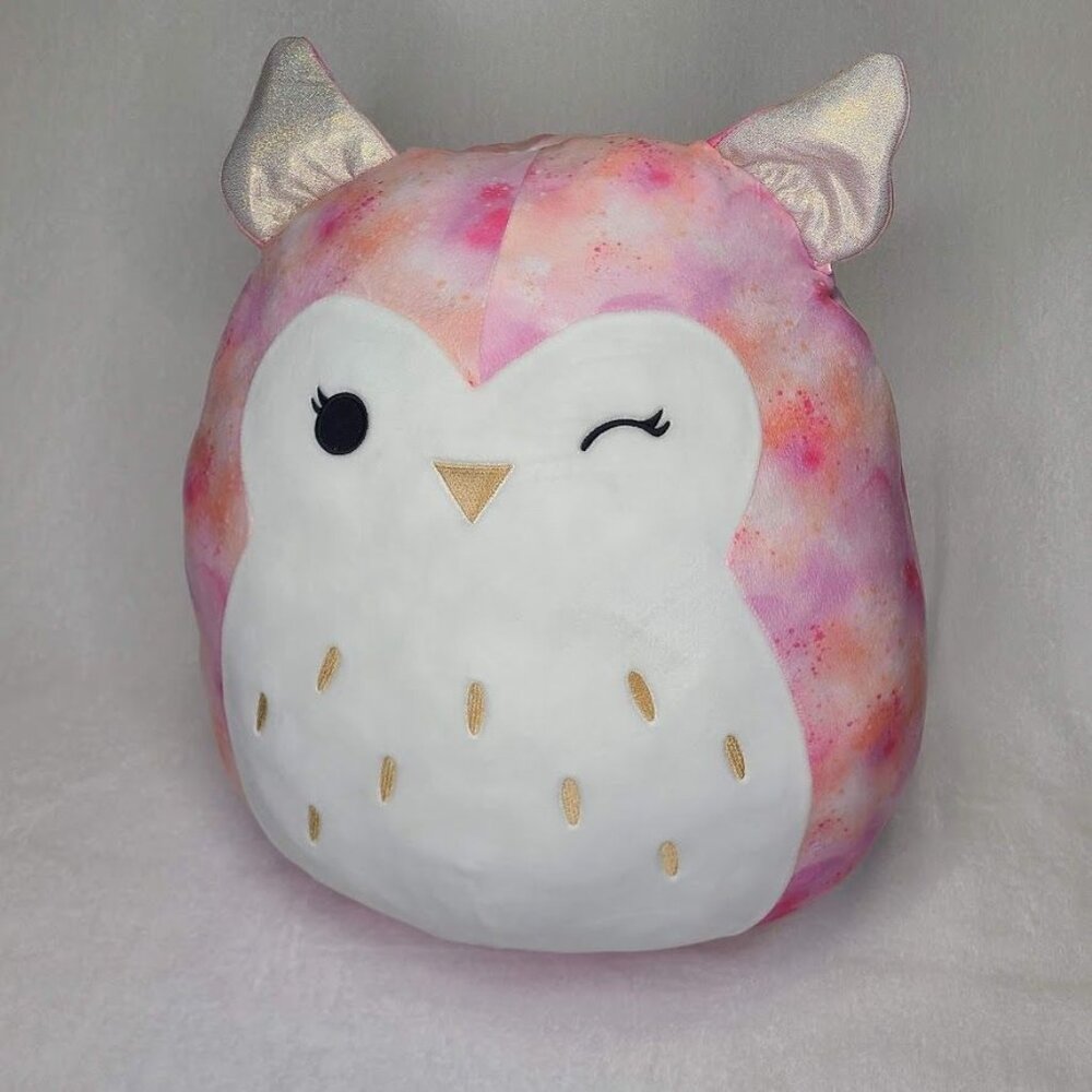 18 Inch Squishmallow Tazlow The Owl Tie Dye Pink Sparkly Ears Gold Accents - Picture 2 of 10